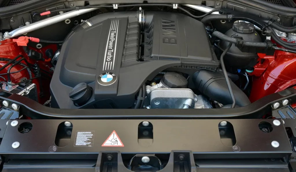 red bmw x4 under the hood engine view